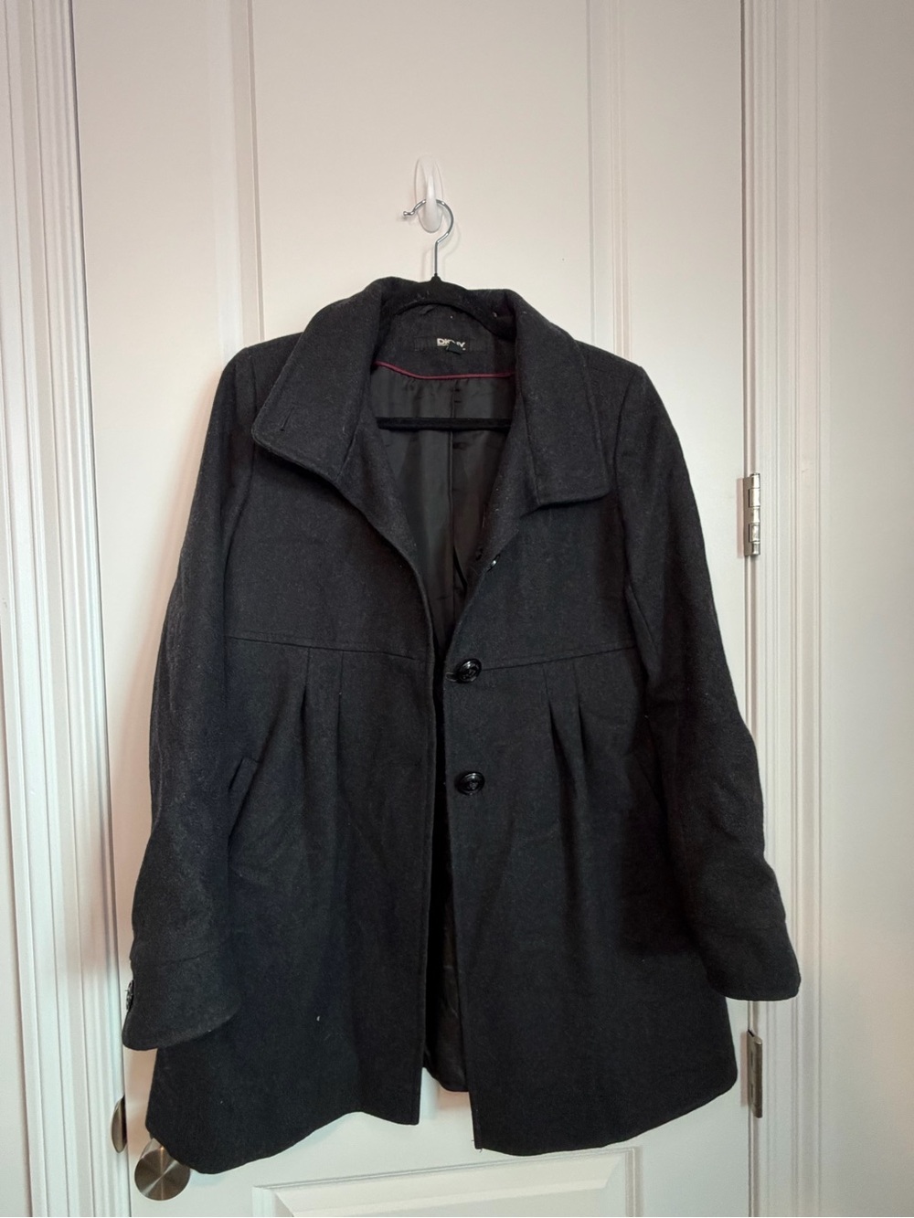 DKNY Black Wool Blend Pea Coat Winter Classic Trendy
